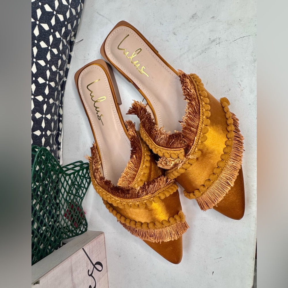 New orange satin slip on mules flat lulus 6.5